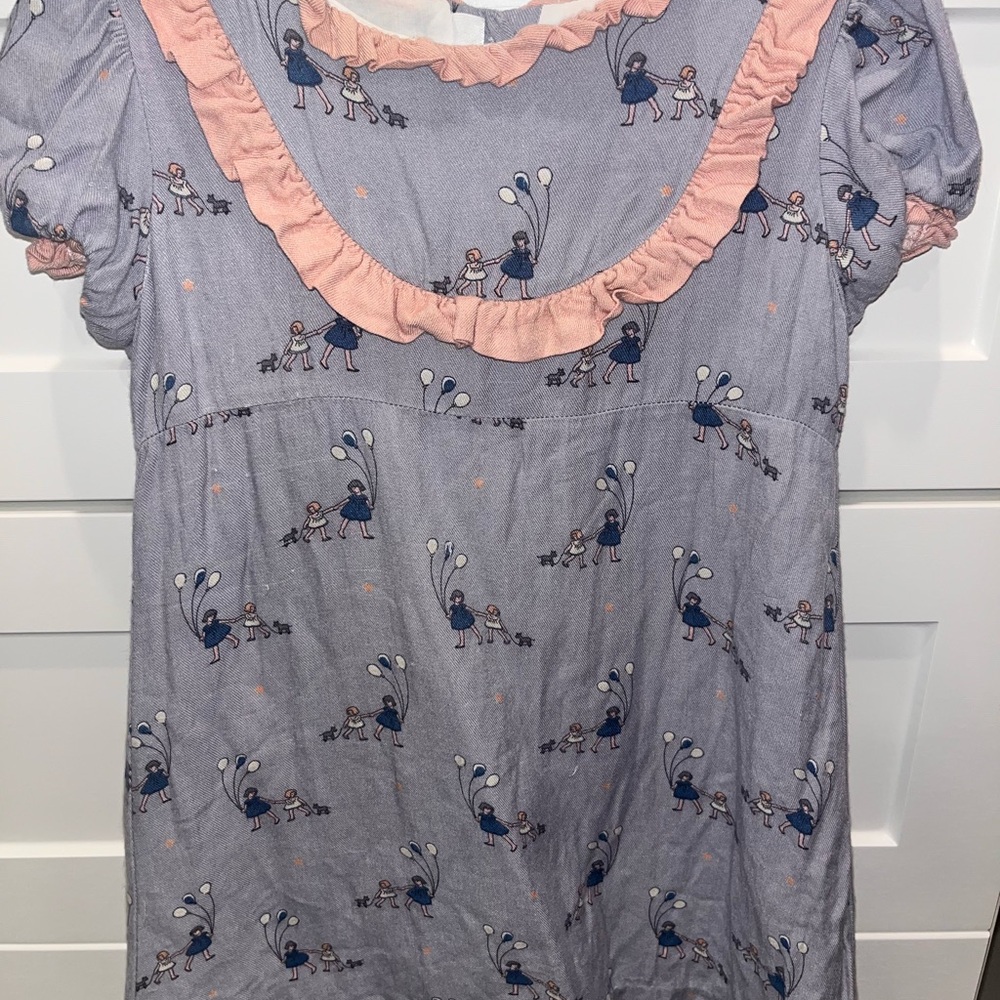 Gray Dress with Pink Ruffle and Balloon Print